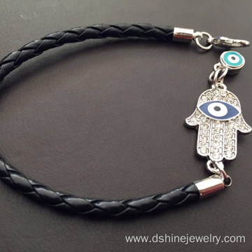 Customized Knot Leather Braided Evil Eye Charm Bracelet